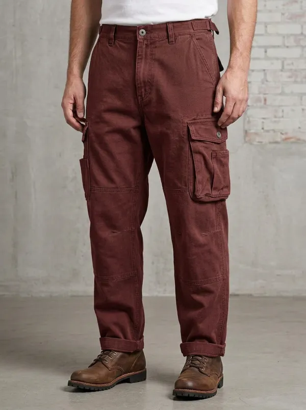 Men's Military Style Olive Green Multi-Pocket Reinforced Knee Cargo Pants