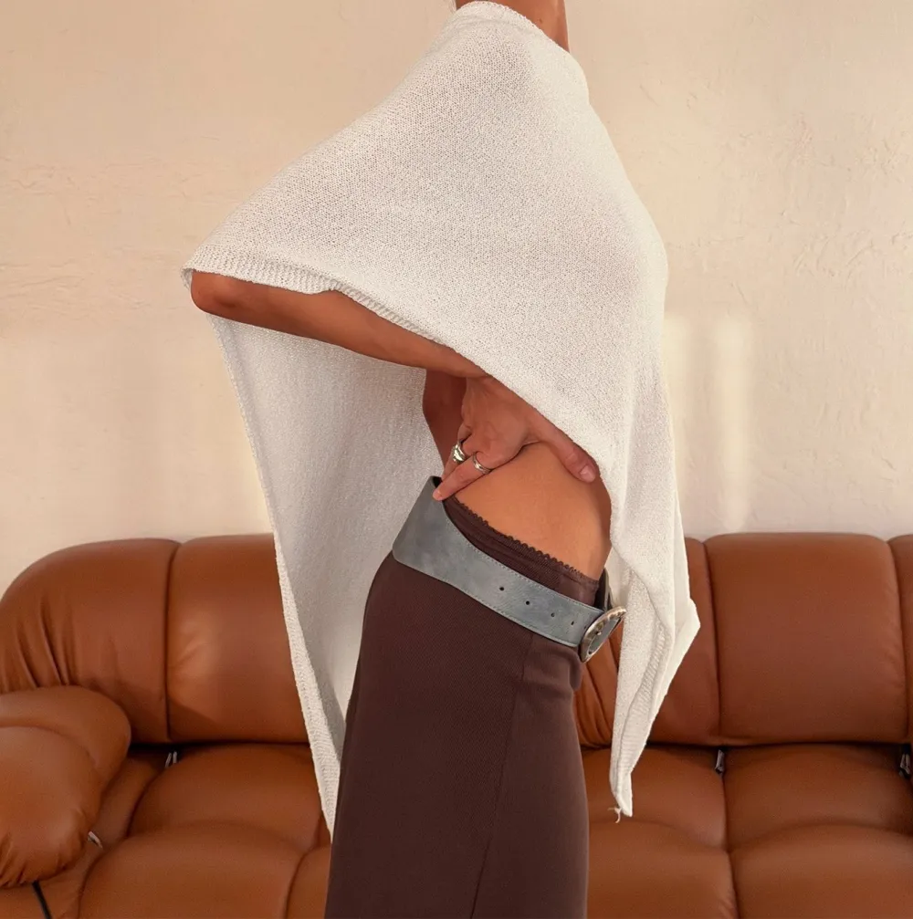 White Off-Shoulder Oversized Poncho Sweater