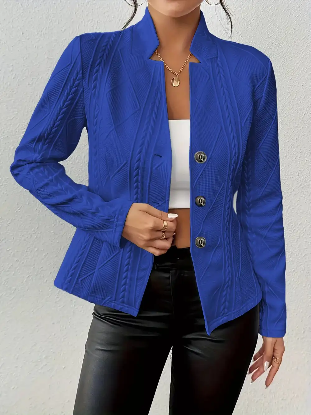Unlined Textured Knit Button Blazer