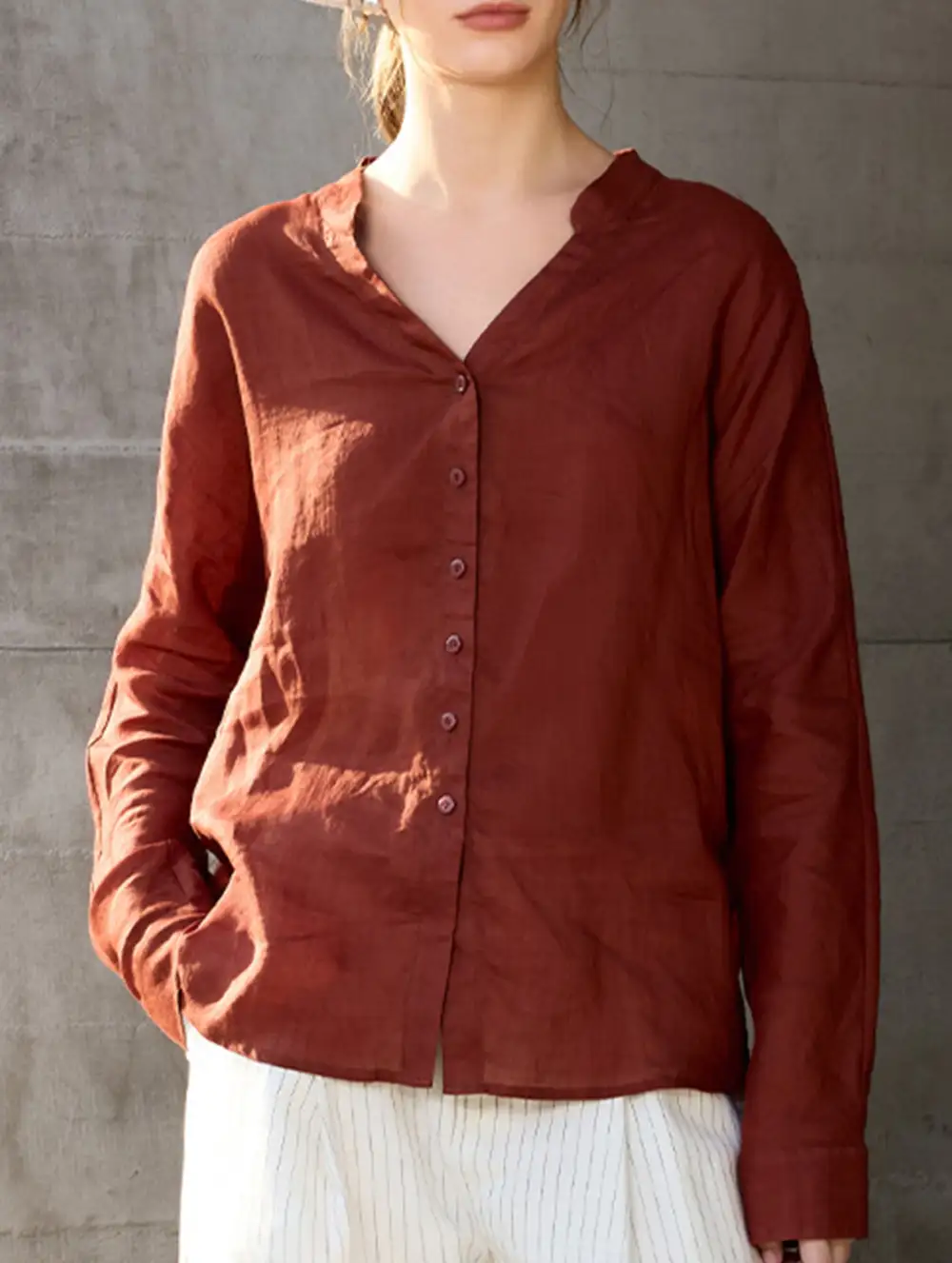 Ramie V Neck Lightweight Top