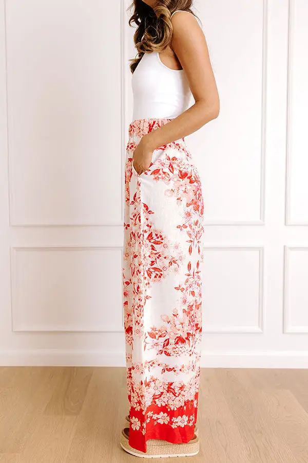 High Waist Wide Leg Floral Linen Pants