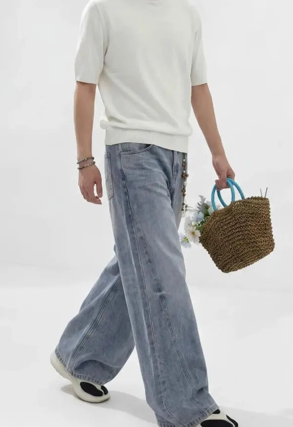 Diagonal Seam Straight Leg Jeans