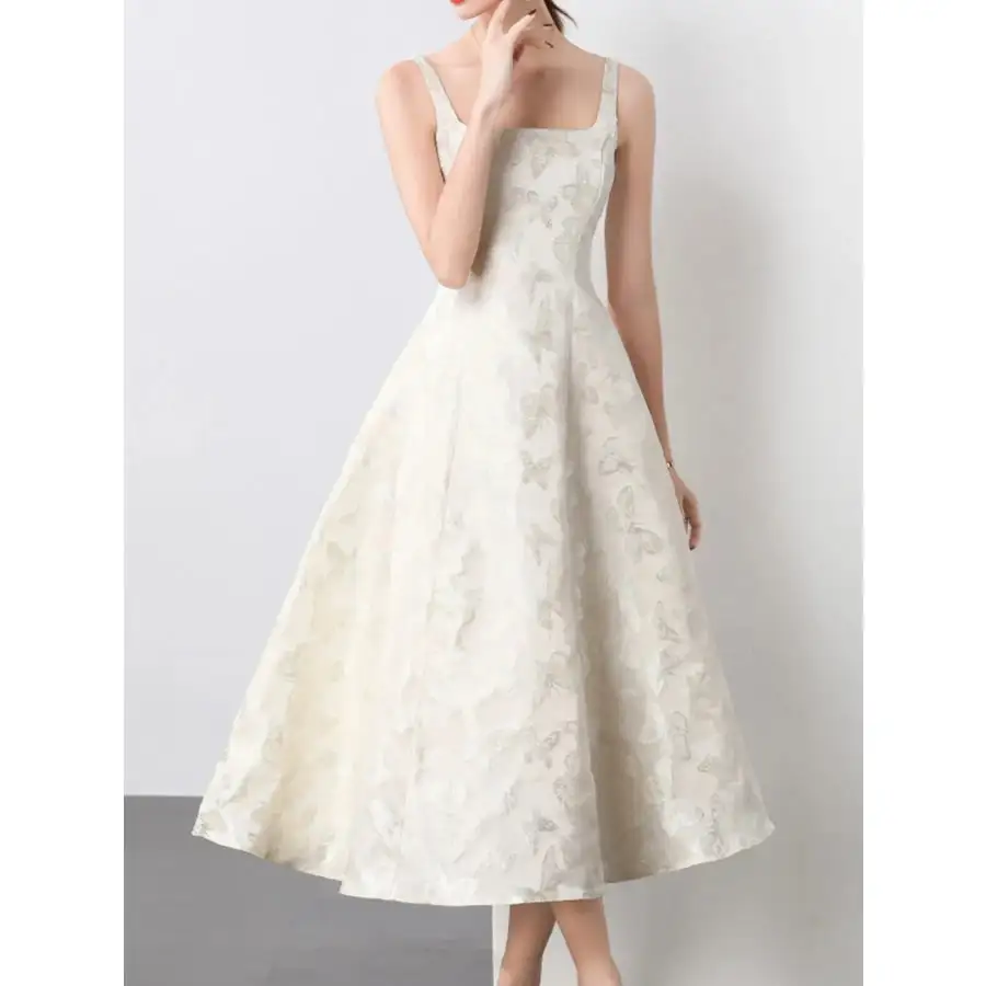 Butterfly Pattern A-Line Sleeveless Midi Dress