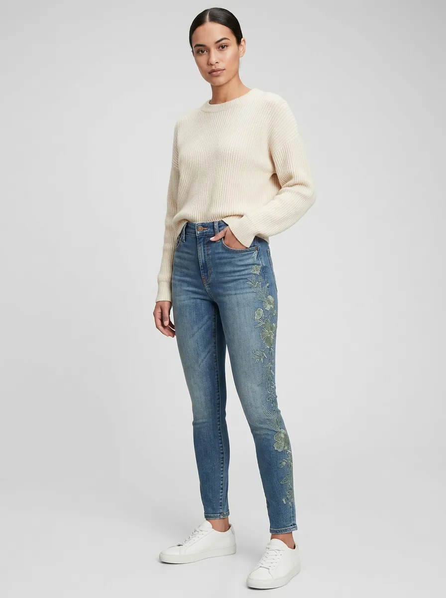 Women's Camden Floral Nature Embroidered Graphic Slim Jeans