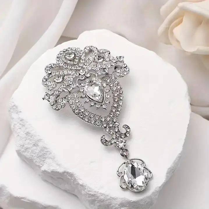 Water Drop Crystal Accent Decorative Brooch