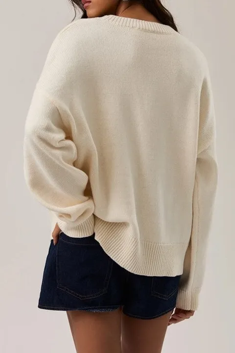Cream Strawberry Embroidered Sweater