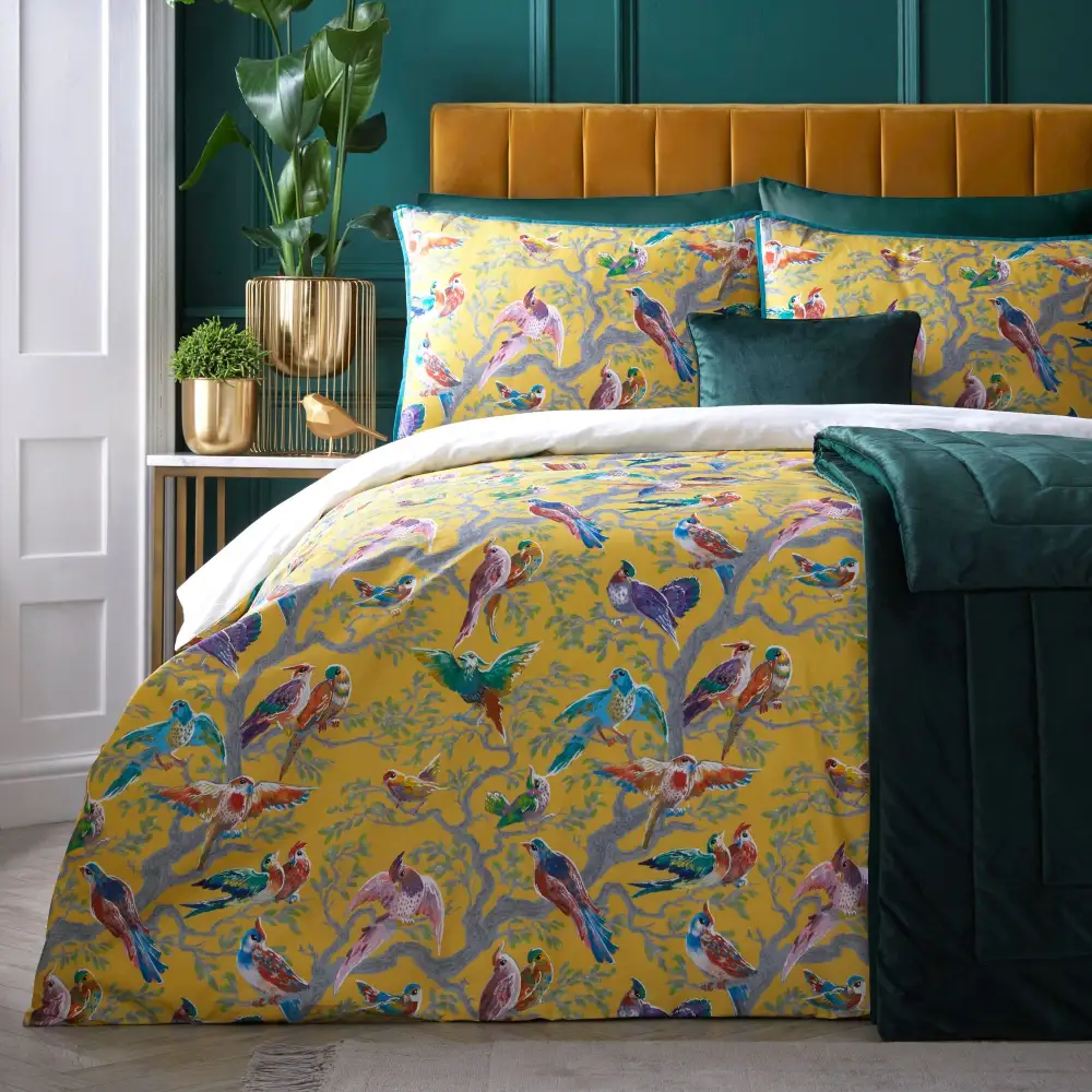 Modern Bedroom Bird Cotton Sateen Duvet Cover Set