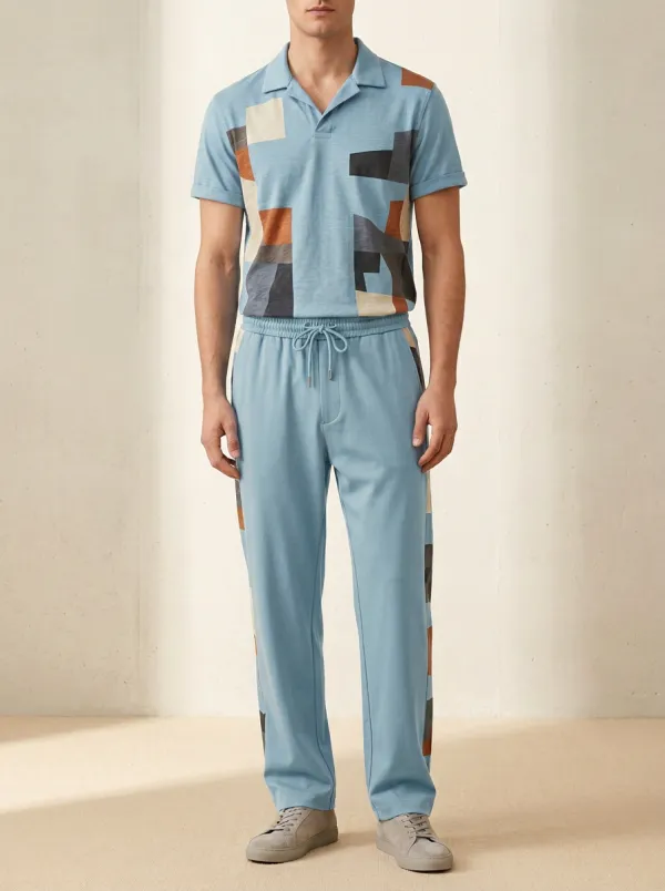 Men's Geometric Colorblock Printed Casual Lounge Set Everyday Design