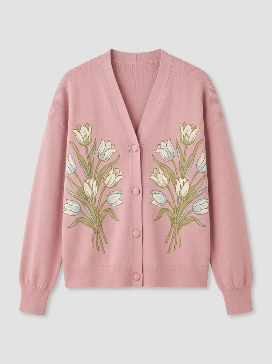 Women's V-Neck Embroidered Floral Cardigan