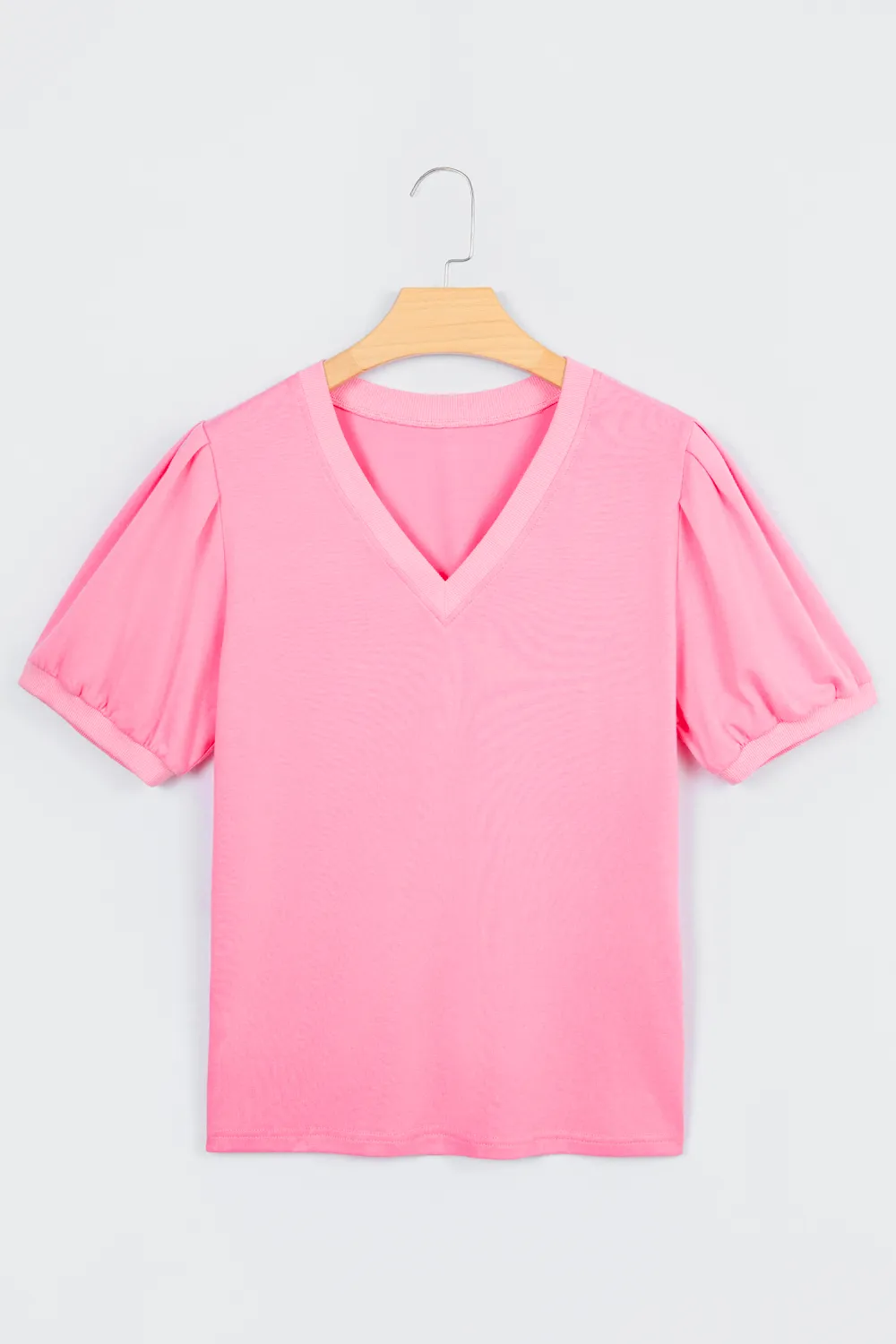 Bonbon V Neck Short Puff Blouse