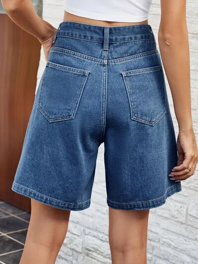 Minimal High Waist Denim Shorts with Pockets