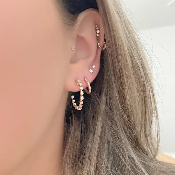 Refined Petite Gem Detail Hoop Earrings