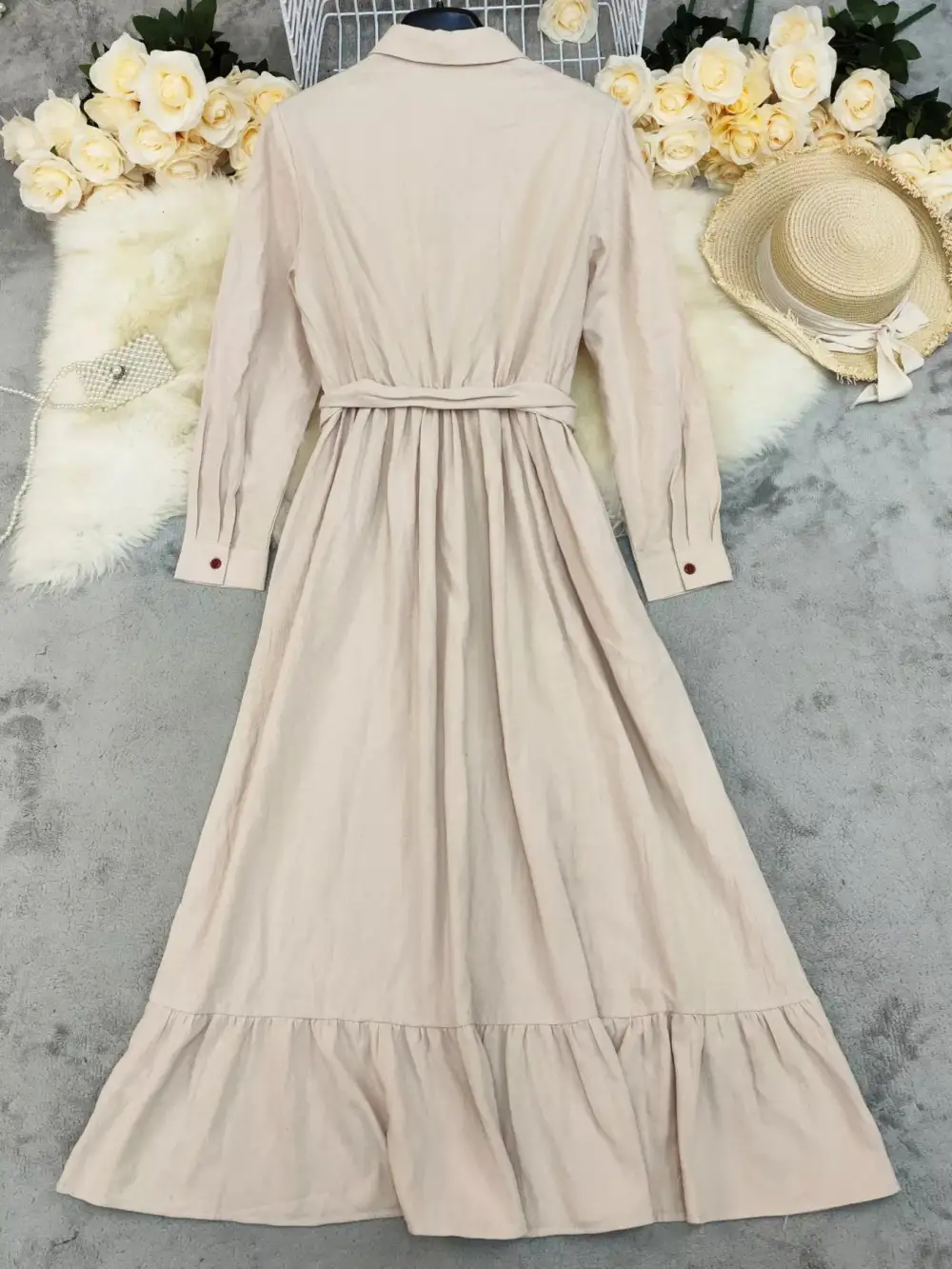 Tie Waist Ruffle Long Sleeve Dress Casual