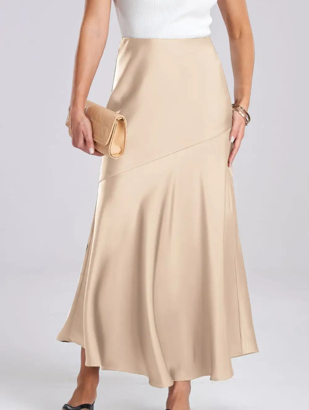 Elastic Waist High Waist Midi Skirt