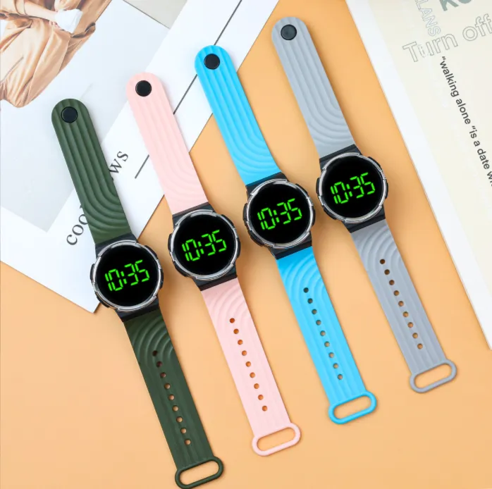 Student Silent Digital Watch, Green LED Backlight, Fashion Minimalist Round Dial Sports LED Wrist Watch
