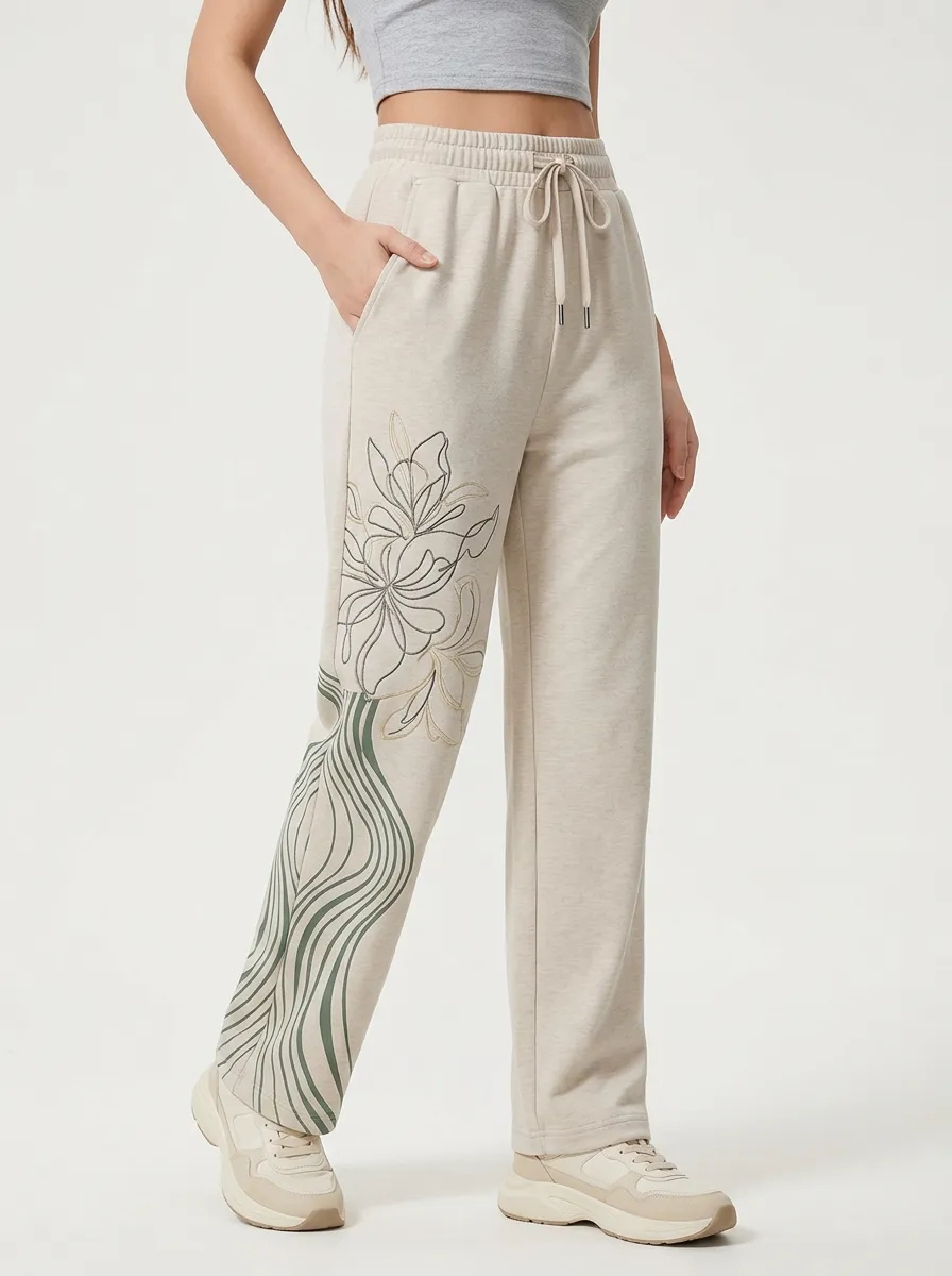 Women's Floral Abstract Line Art Graphic Sweatpants