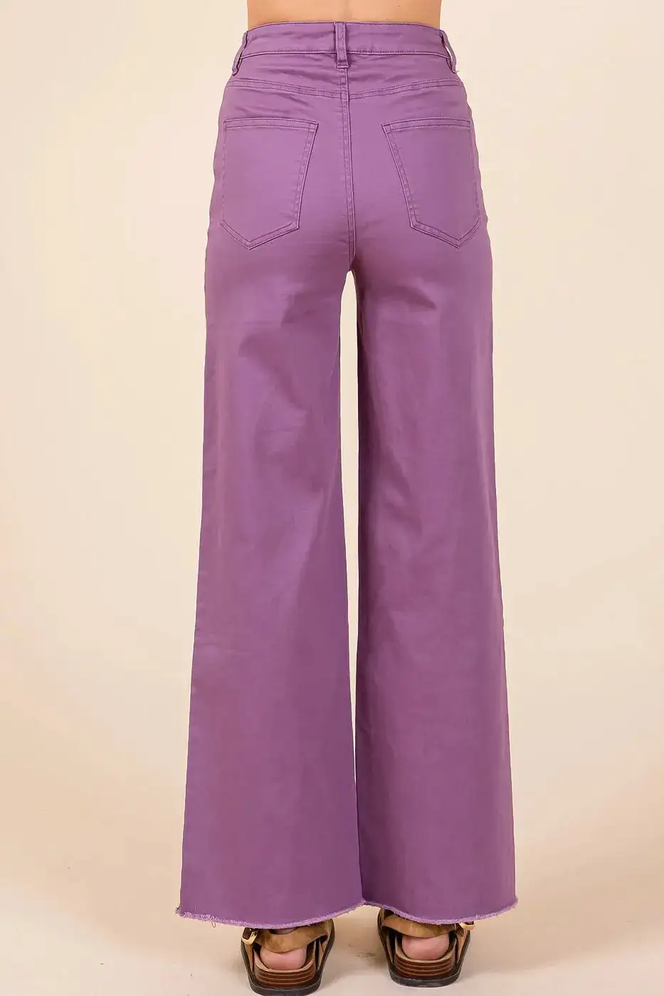 Twill High Waist Button Fly Wide Leg Pants