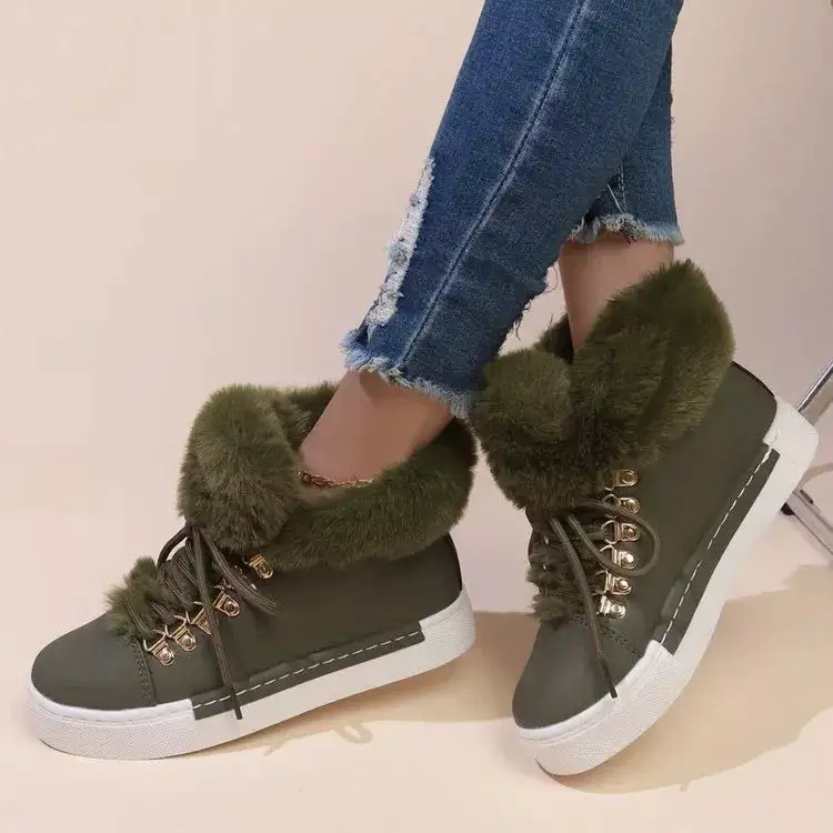 Refined Fuzzy Trim Lace-Up Ankle Boots