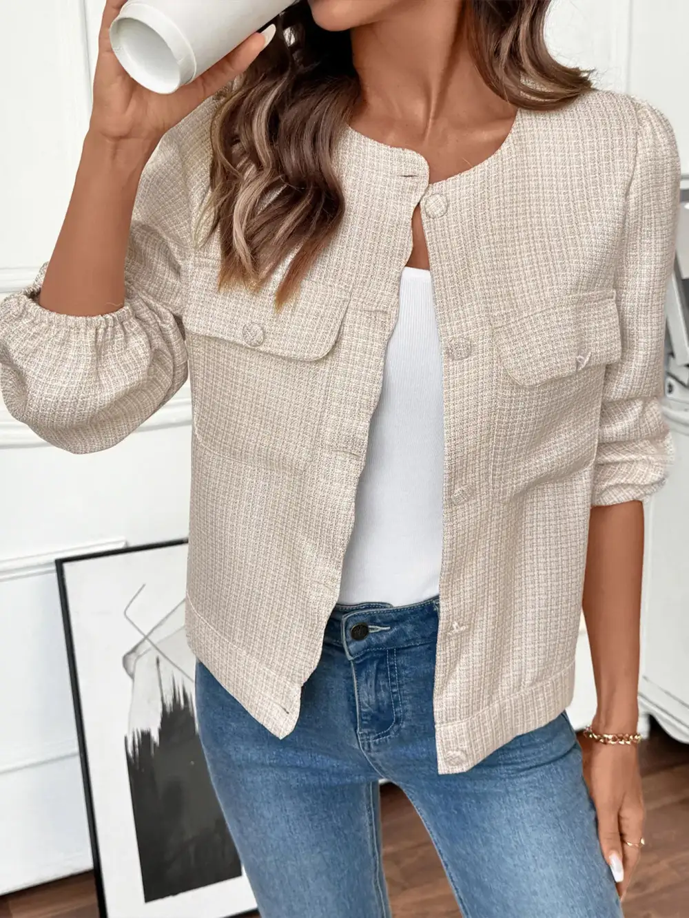 Button-Front Pocketed Jacket
