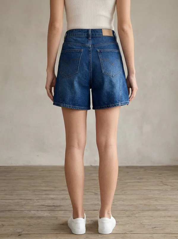 Women's High-Waisted Blue Denim A-Line Shorts