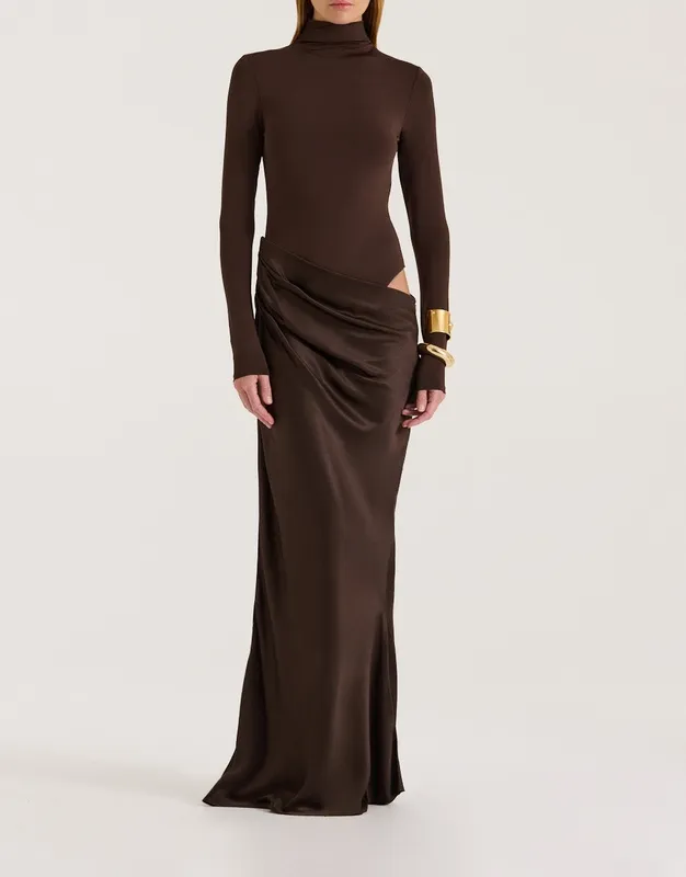 Chocolate Long Sleeve Mock Neck Convertible Dress