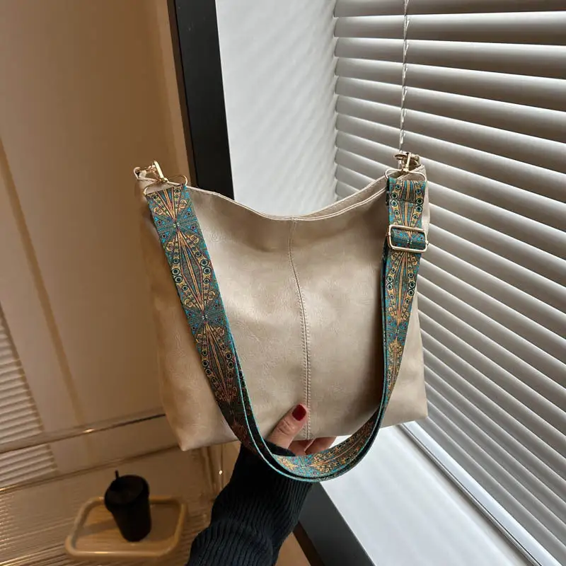 Minimal Roomy Faux Leather Bucket Bag