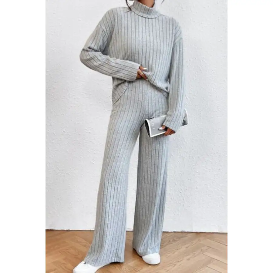 Mock Neck Dropped Shoulder Top and Pants Set