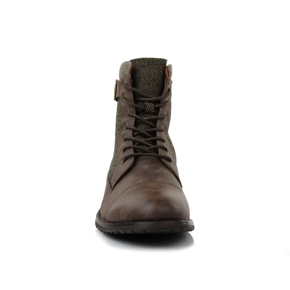 Classic Faux-Leather Lace-Up Zip-Up Combat Boots