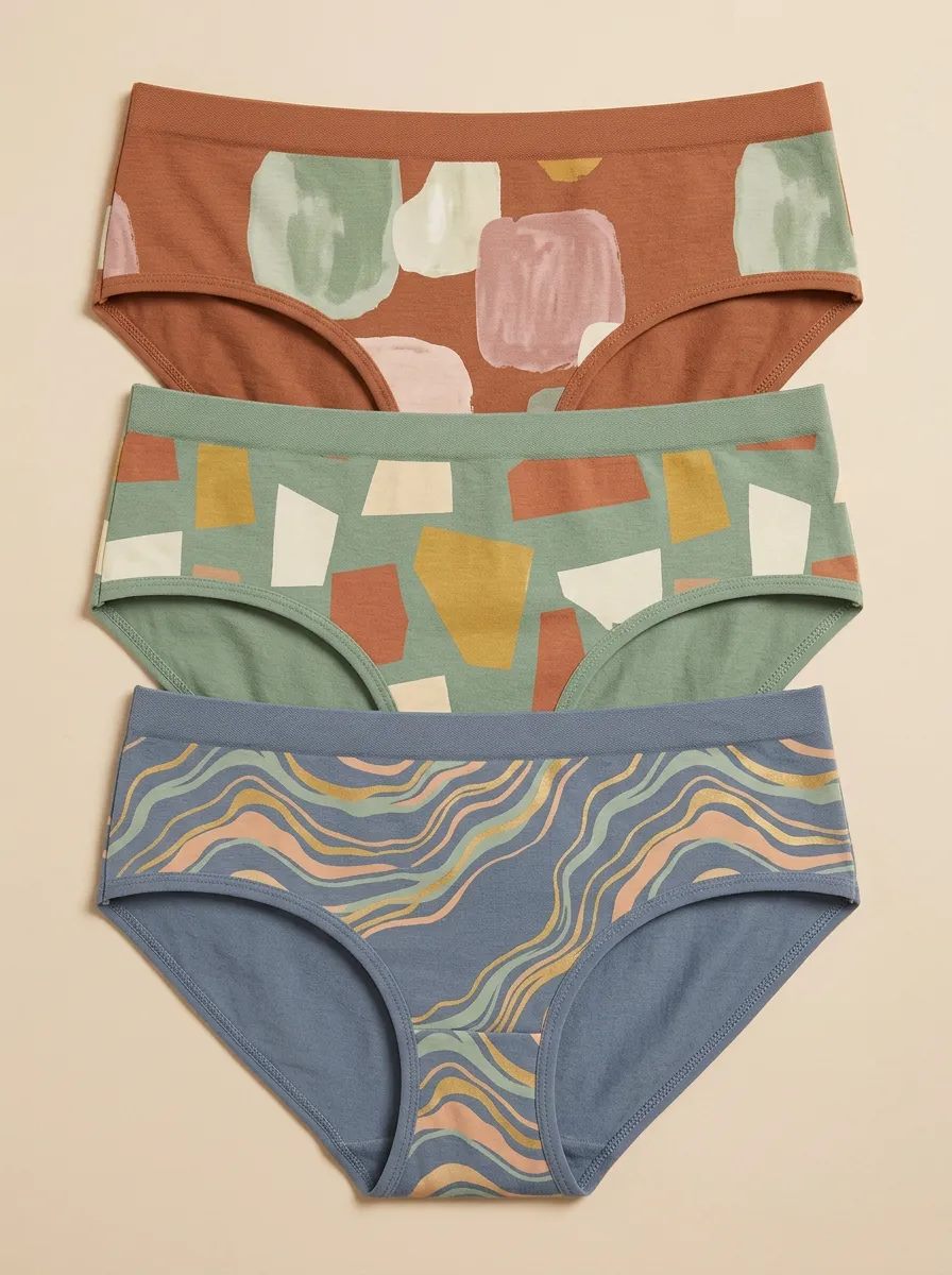 Women's Abstract Art Geometric Wavy Printed Three-Pack Panties
