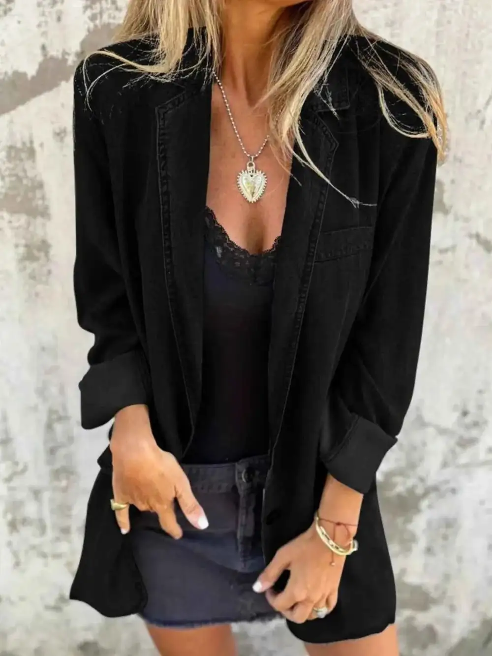 Plus Size Button Down Denim Blazer