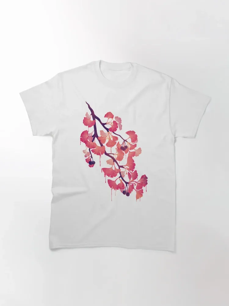 Women's Artistic Ginkgo Leaf Watercolor Print Short-Sleeve Crew Neck T-Shirt