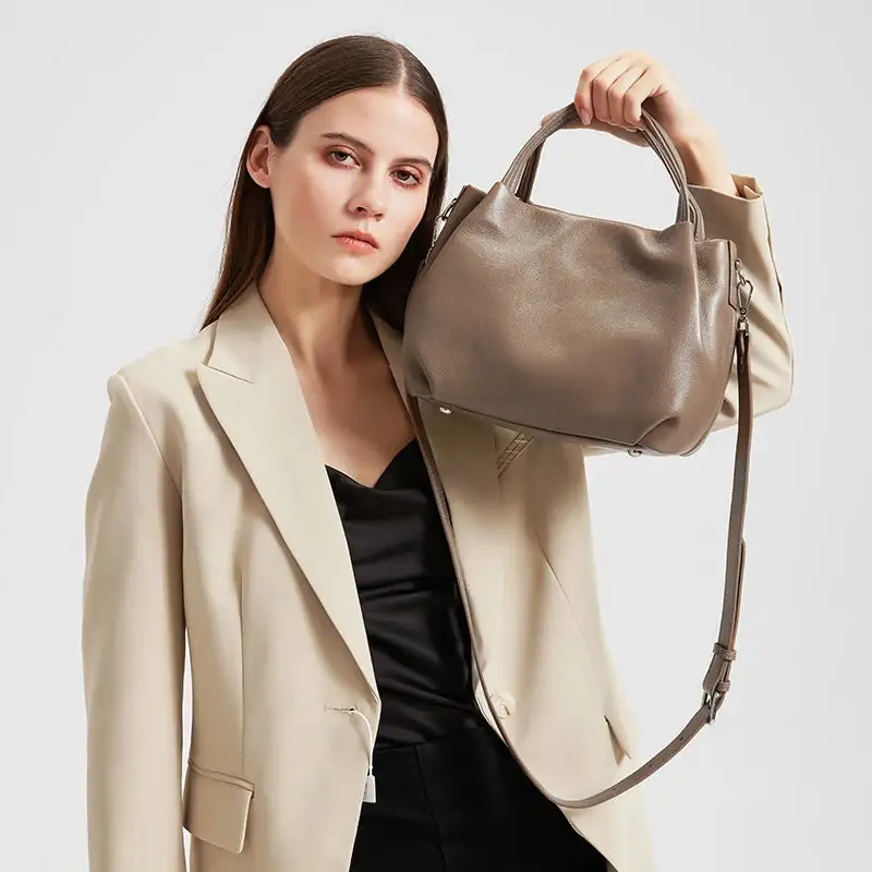 Minimalist Taupe Slouchy Satchel Bag