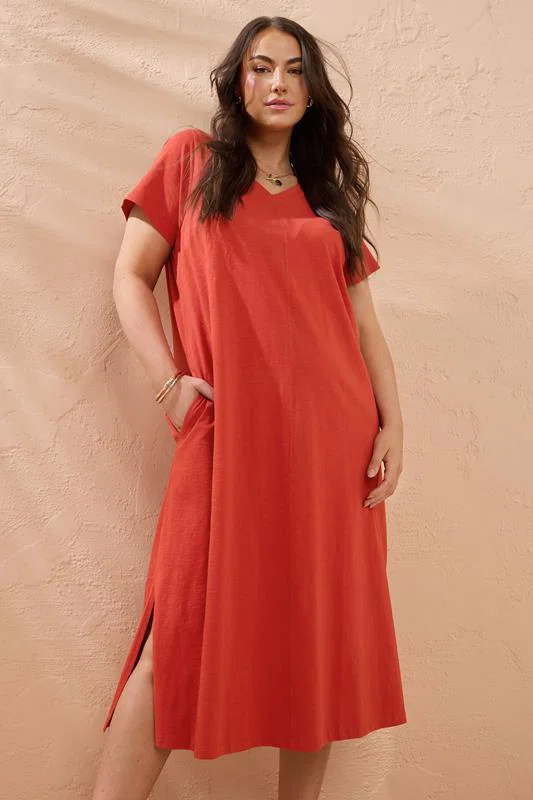 Burnt Orange Premium Cotton Dress detail 1