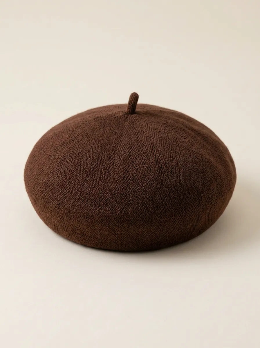 Unisex Minimalist Brown Soft Knit Beret
