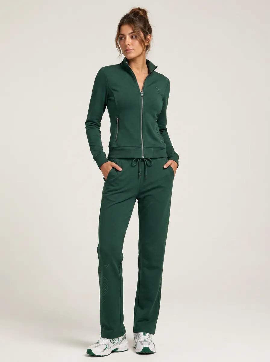 Women's Forest Green Minimalist Graphic Printed Tracksuit