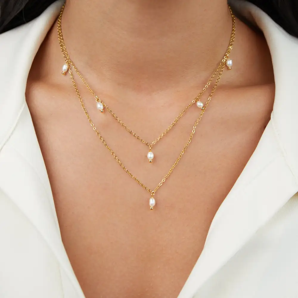 Layered Pearl Drop Necklace