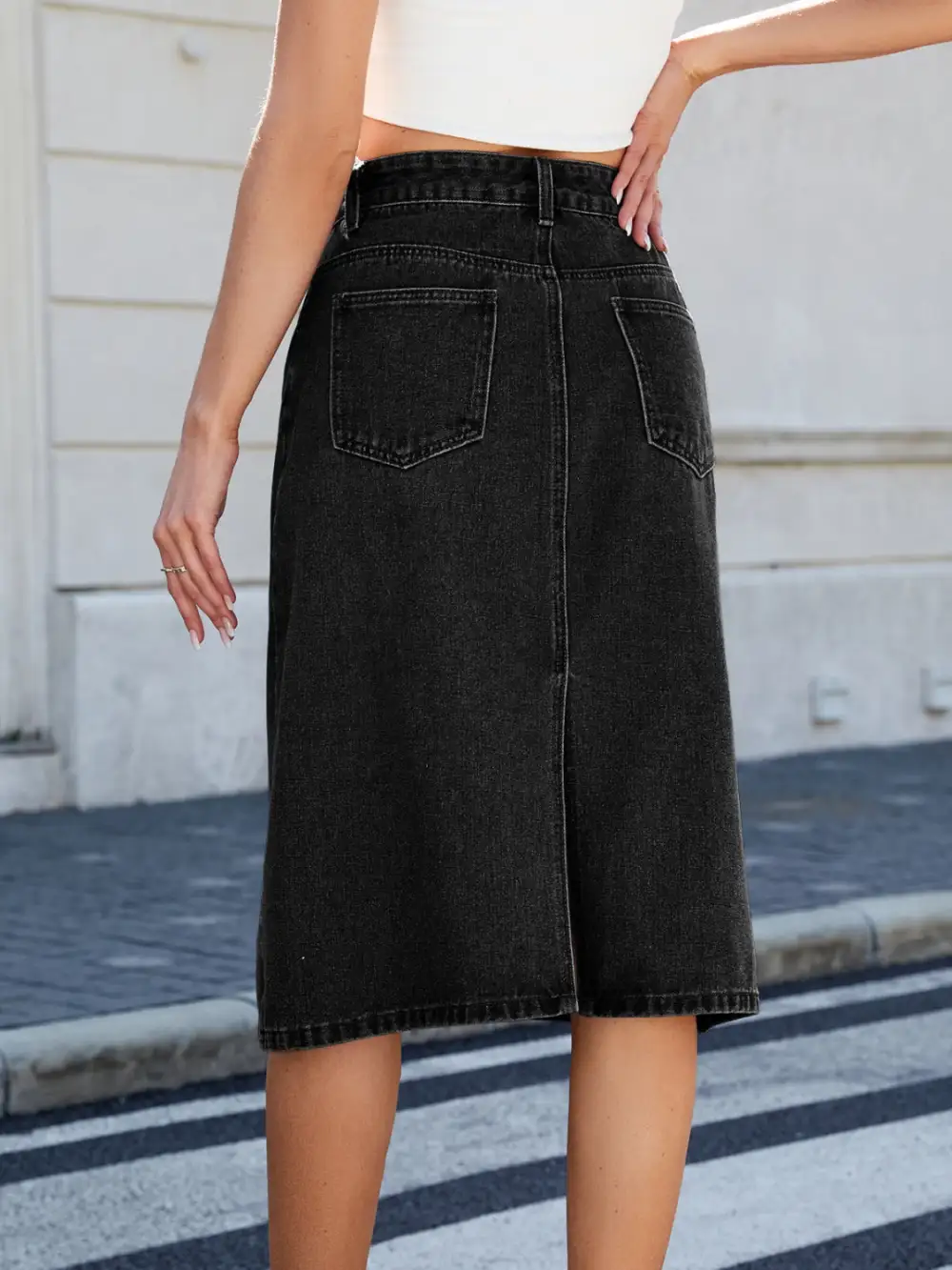 Denim Side Slit Midi Skirt