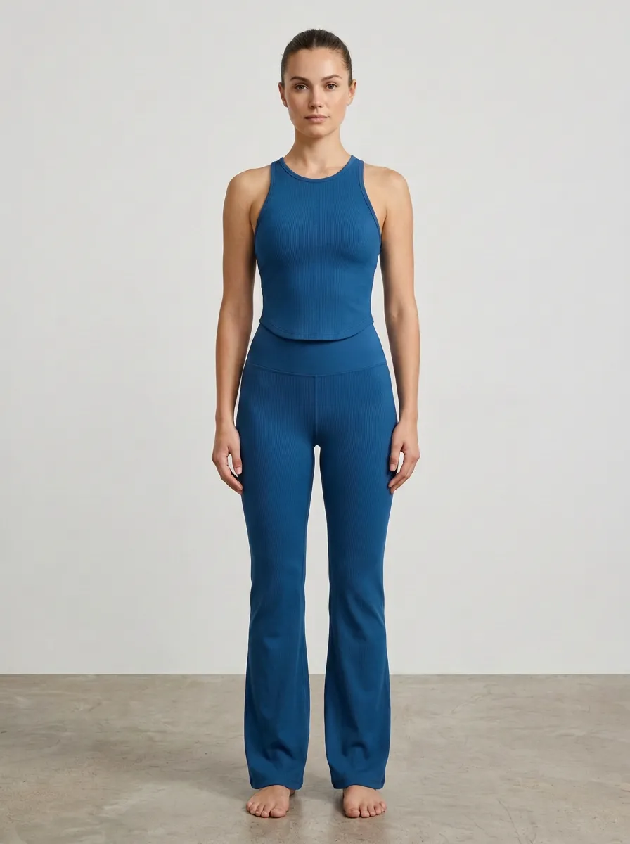 Women's Outdoor Inspired Ribbed Yoga Inspired Fitness Inspired Tank Top and Flare Pants Active Set