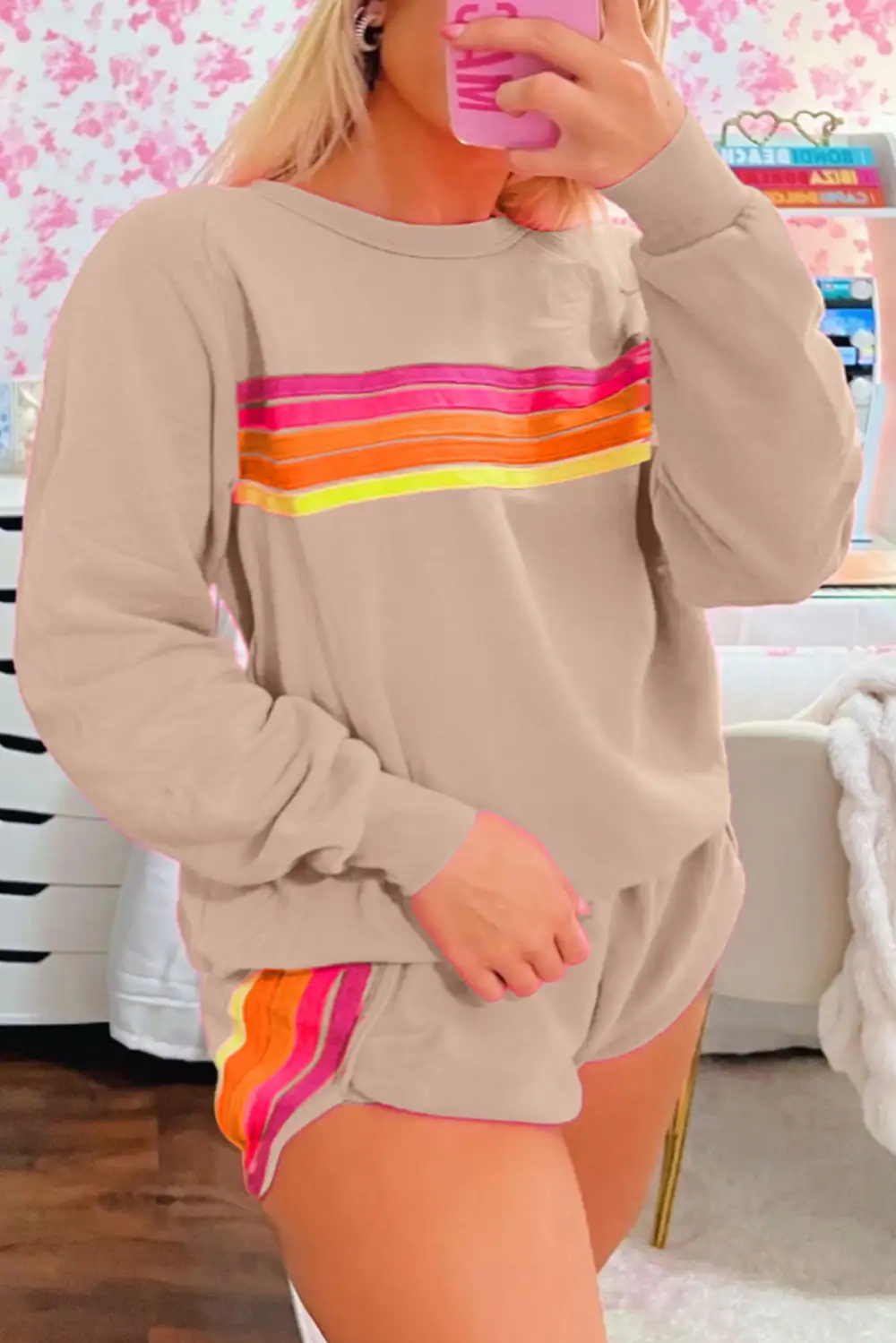Striped Pullover Relaxed Shorts Lounge Set Mood