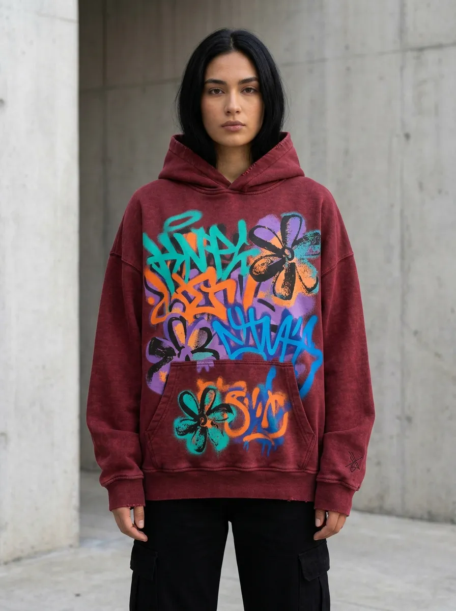 Unisex Streetwear Graffiti Flower Graphic Hoodie