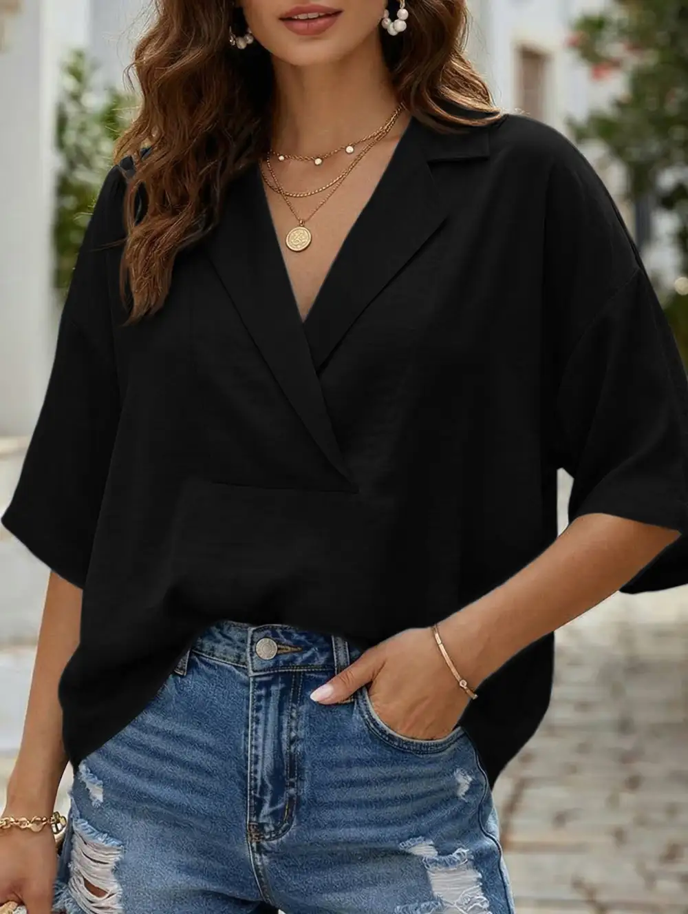 Textured Short Sleeve Lapel Shirt