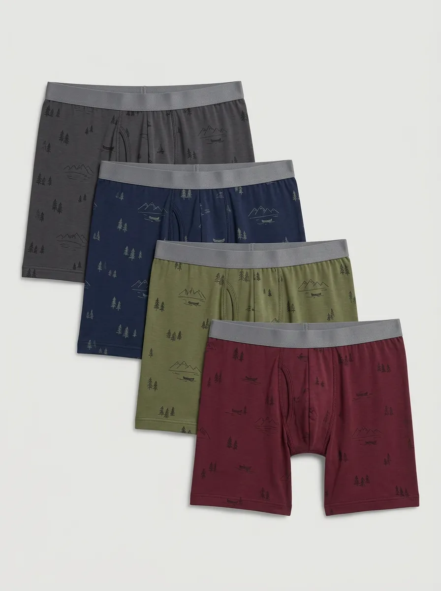Men's Mountain Forest Landscape Printed Boxer Briefs Set