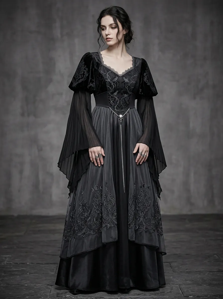Punk Floral Victorian Pleated Victorian Look Women's Gothic Dress