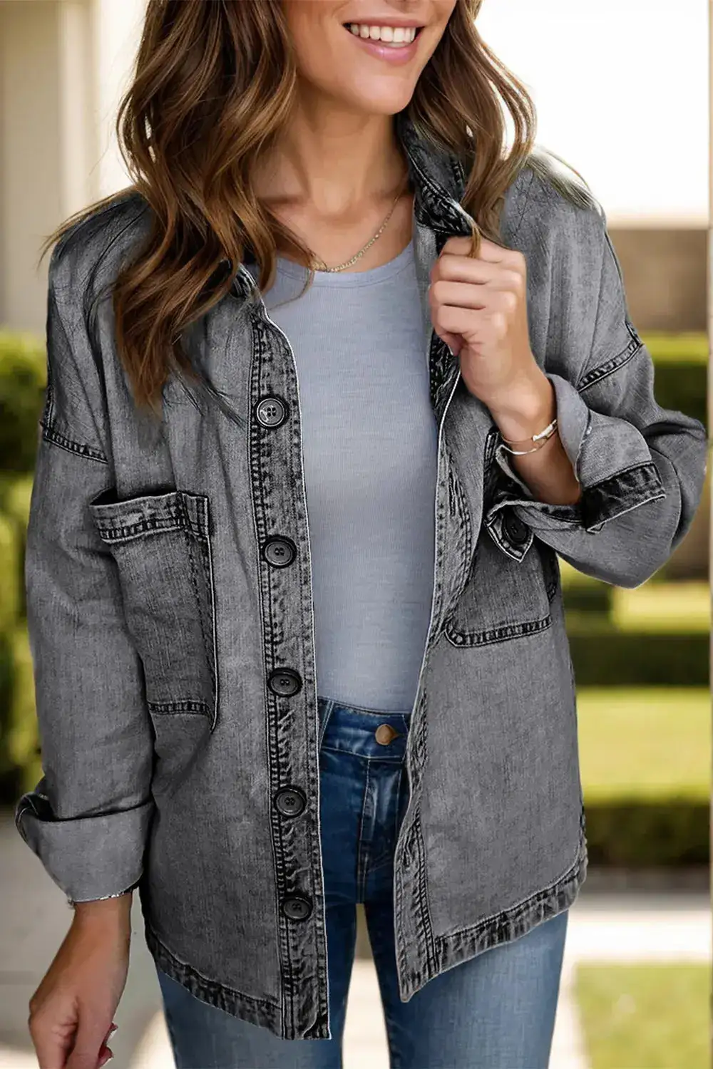 Denim Button Front Casual Jacket