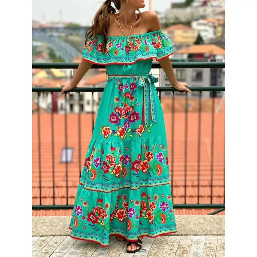 Floral Off Shoulder Ruffle Maxi Dress