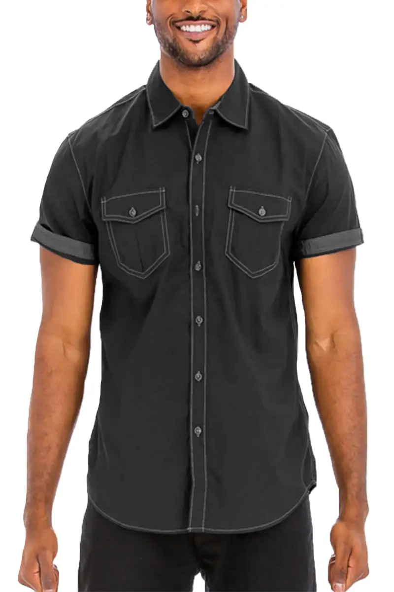 Black Outline Stitch Button-Up Shirt