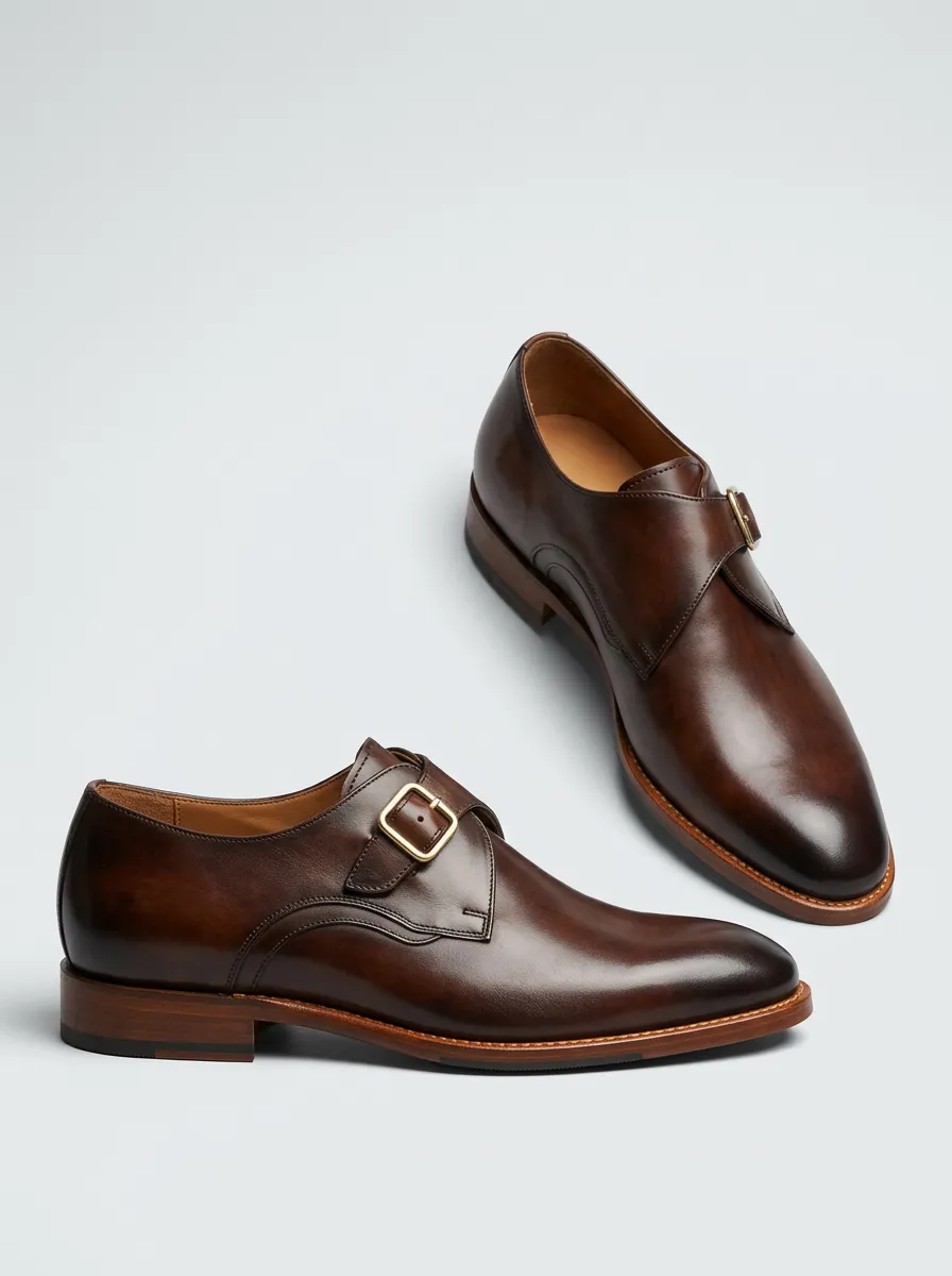 Men's Casual Classic Leather Single Monk Strap Dress Shoes