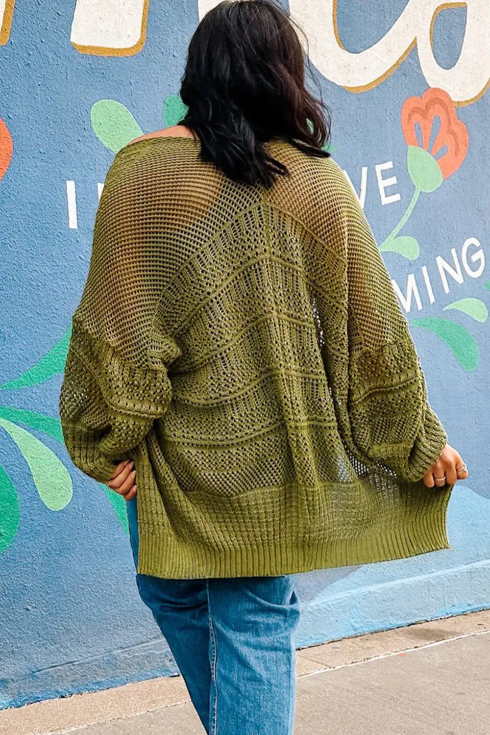 Oversized Crochet Knit Open Cardigan