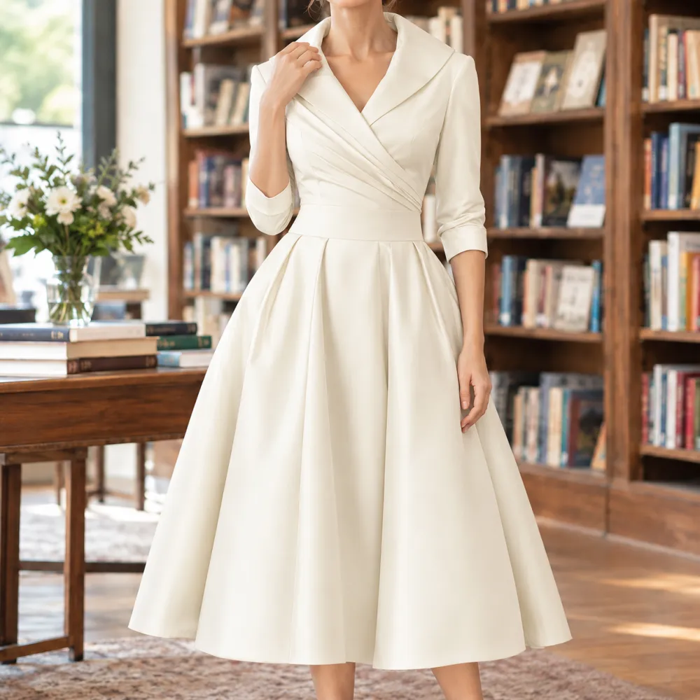 Pleated Asymmetric Midi Dress