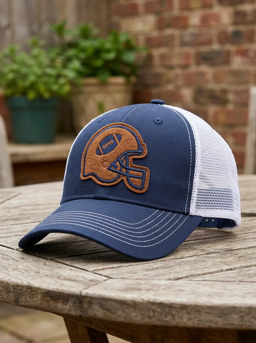 Men's Football Lover Brown Helmet Patch Mesh Trucker Cap